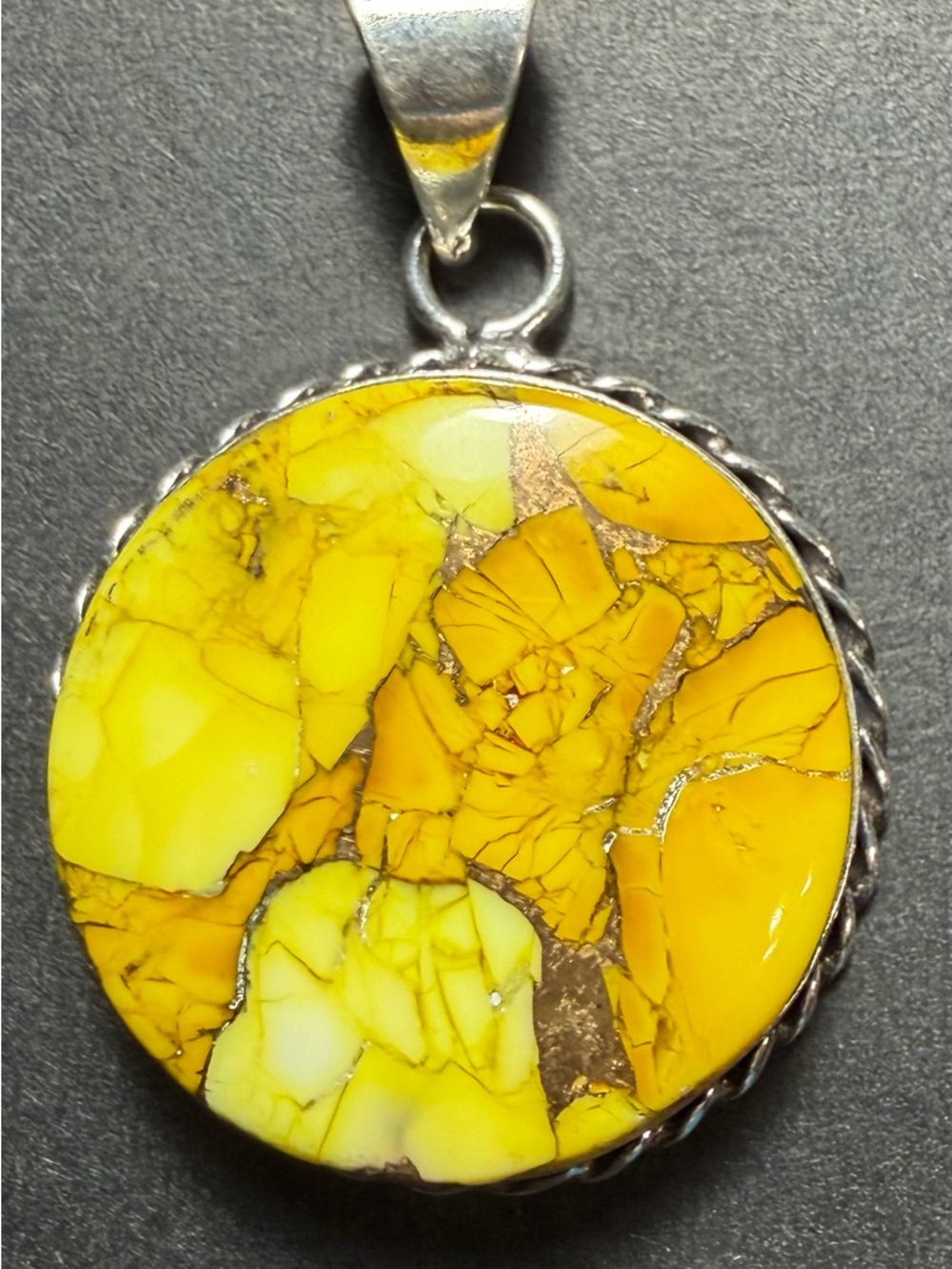 Bumblebee Jasper Pendant Necklace | Silver Plated 1.5” Round Statement Stone